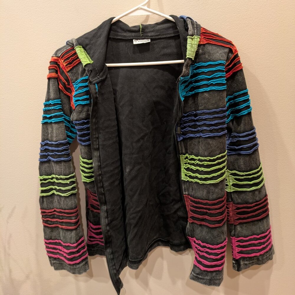 Distressed Bohemian Zip-up Hoodie